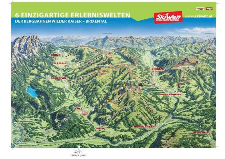 Sommerkarte der SkiWelt mit der Lage der Chalets
